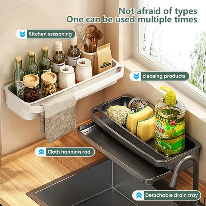 Self-Draining Kitchen Sink Organizer – Faucet Caddy for Sponge &amp; Soap Storage