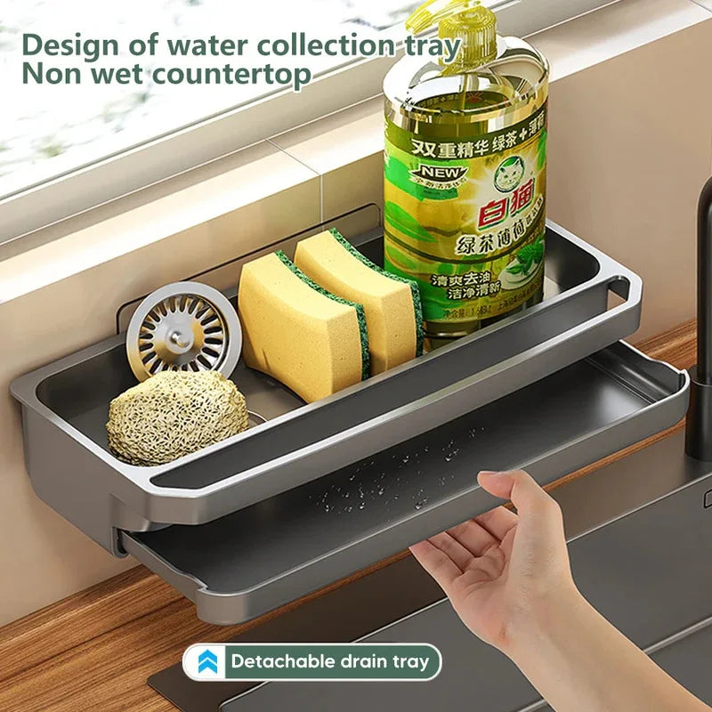 Self-Draining Kitchen Sink Organizer – Faucet Caddy for Sponge &amp; Soap Storage