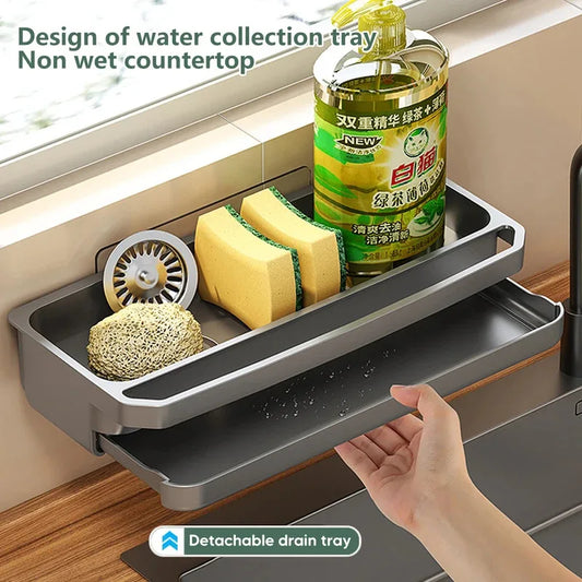 Self-Draining Kitchen Sink Organizer – Faucet Caddy for Sponge &amp; Soap Storage