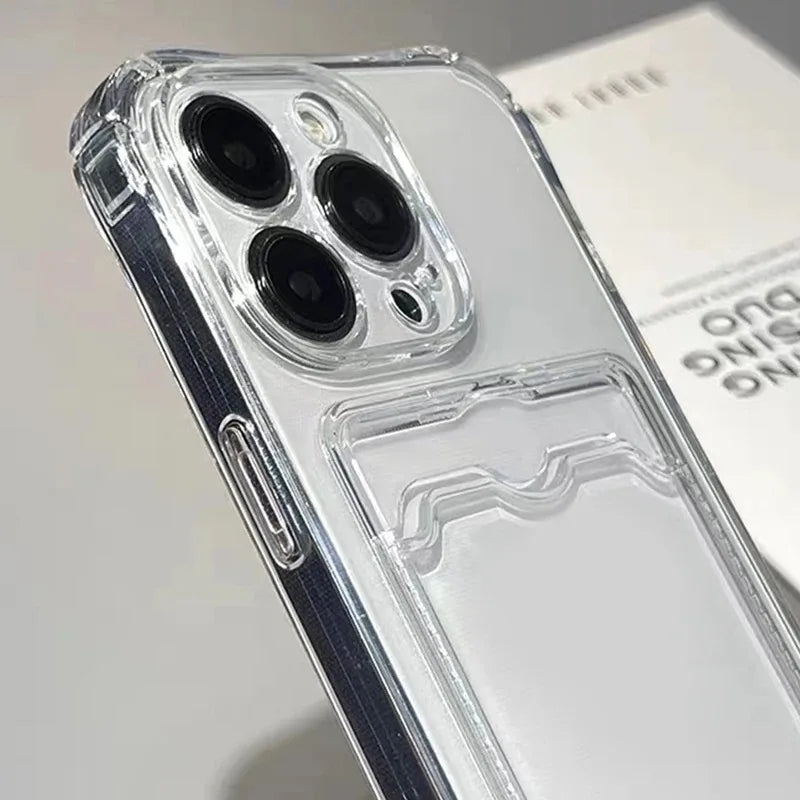 Clear Shockproof iPhone Case with Card Pocket – Protective Cover for iPhone 15, 14, 13, 12, 11 Pro