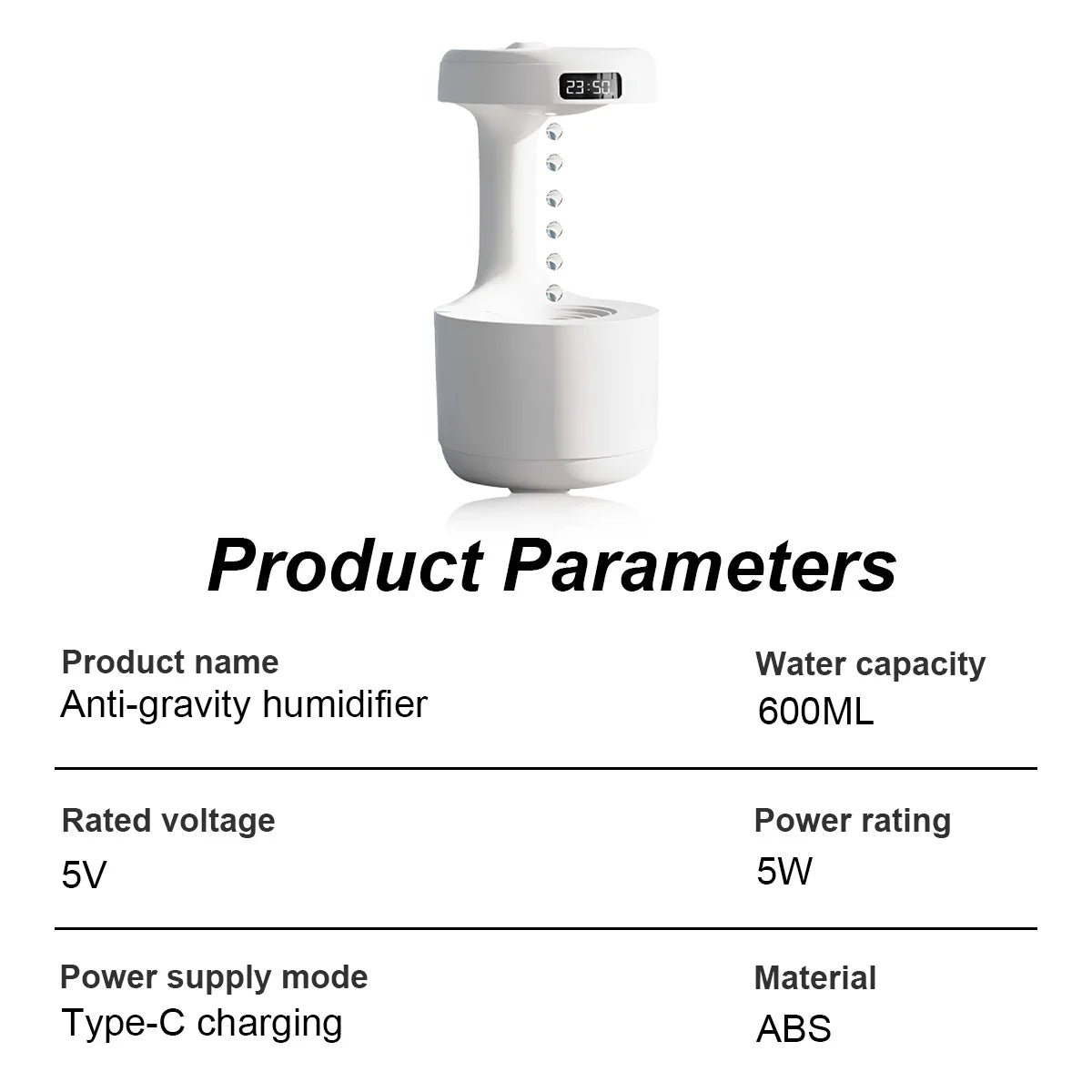 Anti-Gravity Humidifier 600ML – Desktop Water Droplet Backflow Aromatherapy Diffuser with LED Light