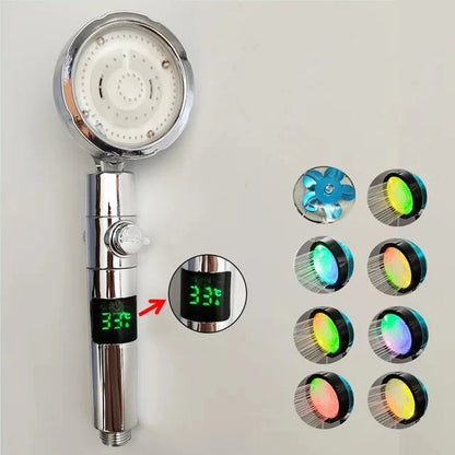 LED Digital Temperature Display Shower Head – Colorful High-Pressure Rainfall Shower