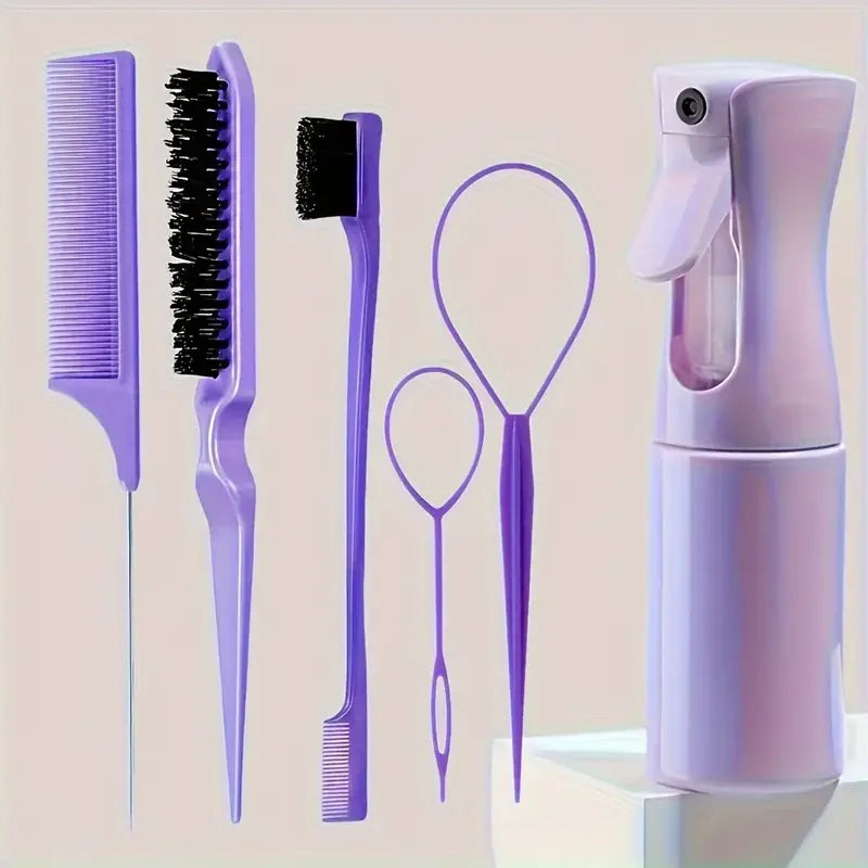6-Piece Hair Brush Set – Professional Salon Set with Spray Bottle & Combs