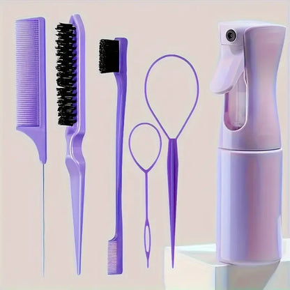 6-Piece Hair Brush Set – Professional Salon Set with Spray Bottle &amp; Combs
