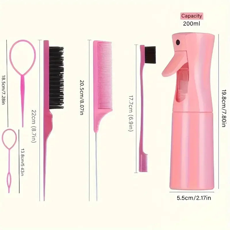 6-Piece Hair Brush Set – Professional Salon Set with Spray Bottle & Combs