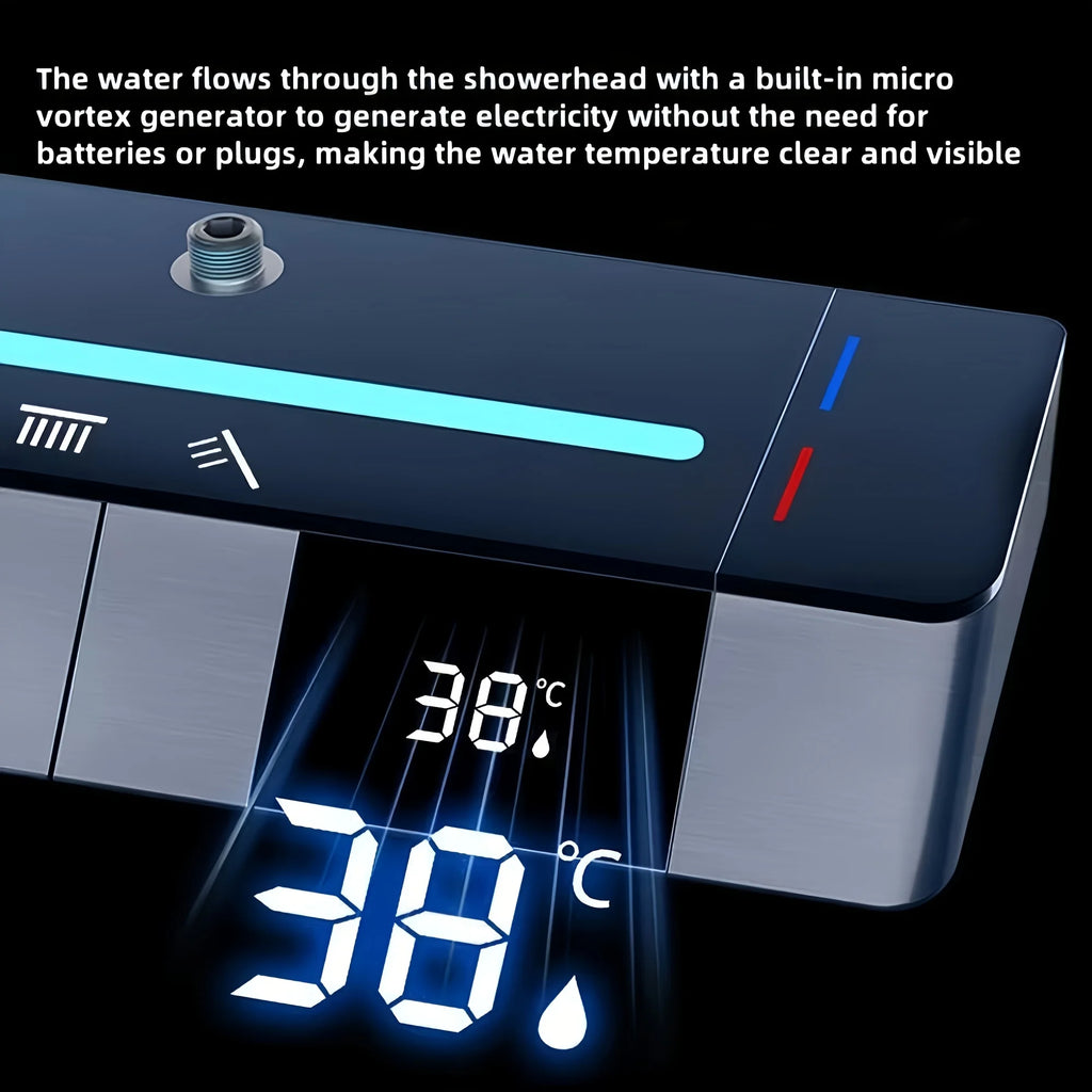 LED Thermostatic Shower Column – 4 Spray Modes with Ambient Lighting & Self-Powered Display
