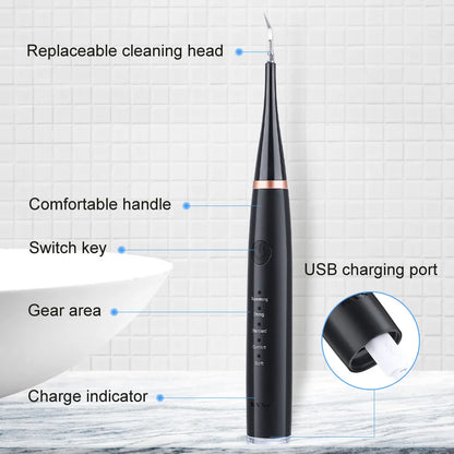 Electric Ultrasonic Dental Scaler – Tooth Cleaner for Tartar &amp; Plaque Removal | USB Rechargeable