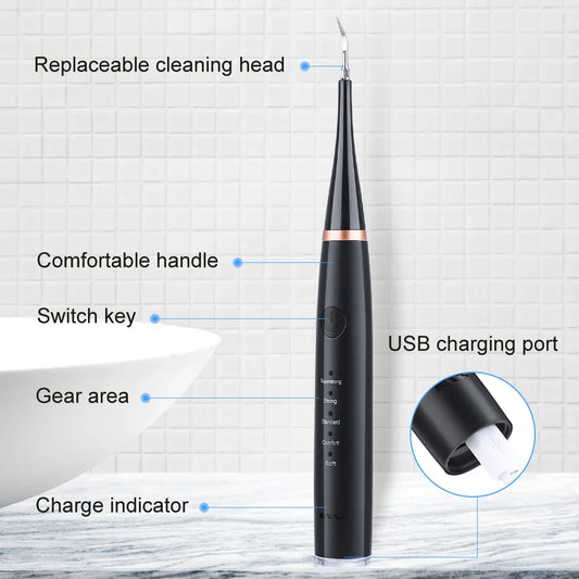 Electric Ultrasonic Dental Scaler – Tooth Cleaner for Tartar &amp; Plaque Removal | USB Rechargeable