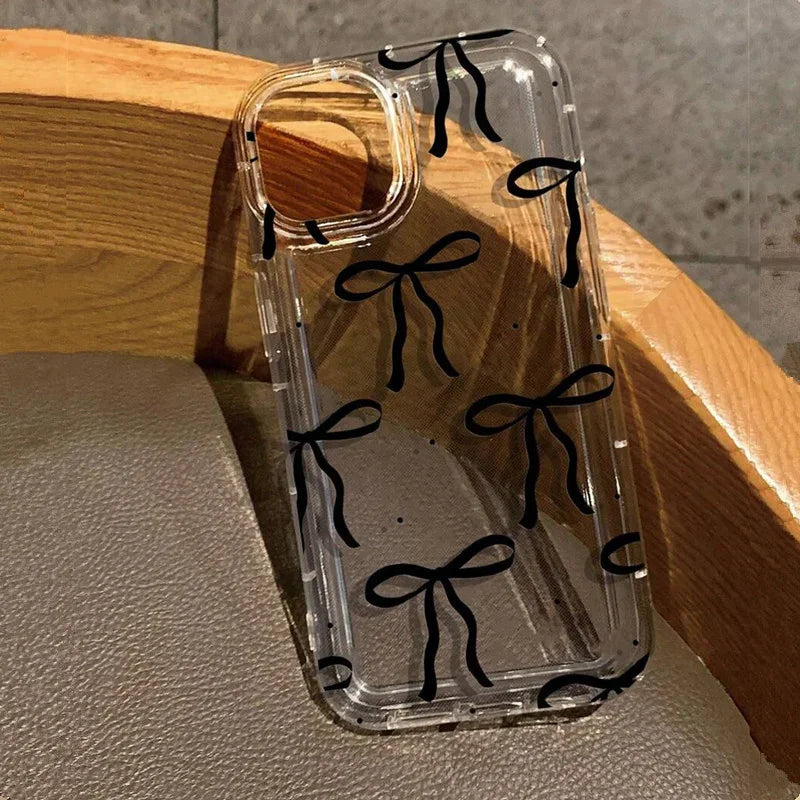 Cute Pink Heart Bow iPhone Case – Shockproof Soft Clear Cover for iPhone 17, 16, 15, 14, 13