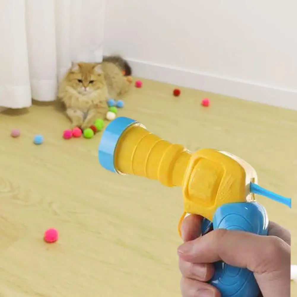 Interactive Cat Launch Toy – Mini Shooting Gun with Plush Balls for Training & Play