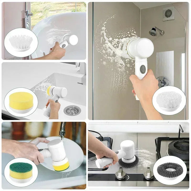 Electric Spider Scrubber 5-in-1 – Wireless Cleaning Brush with 5 Interchangeable Attachments for Bathroom & Kitchen