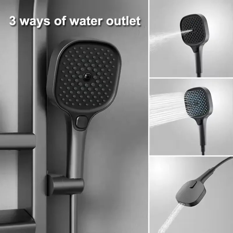360° Thermostatic Shower Panel – LED Digital Display with Piano Keys &amp; Multiple Spray Patterns