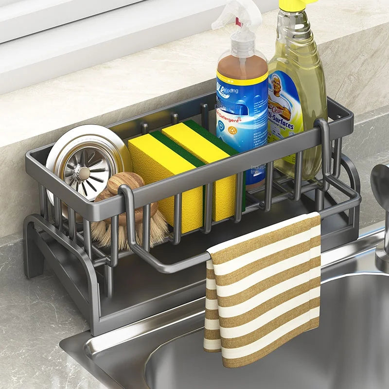 Kitchen Sink Organizer – Draining Rack for Sponge, Cloth &amp; Detergent Storage