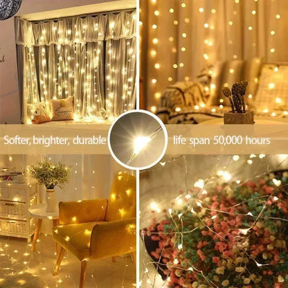 USB LED Curtain Lights 6×3 m / 3×3 m with Remote Control – Fairy Lights for Window, Christmas &amp; New Year Decoration
