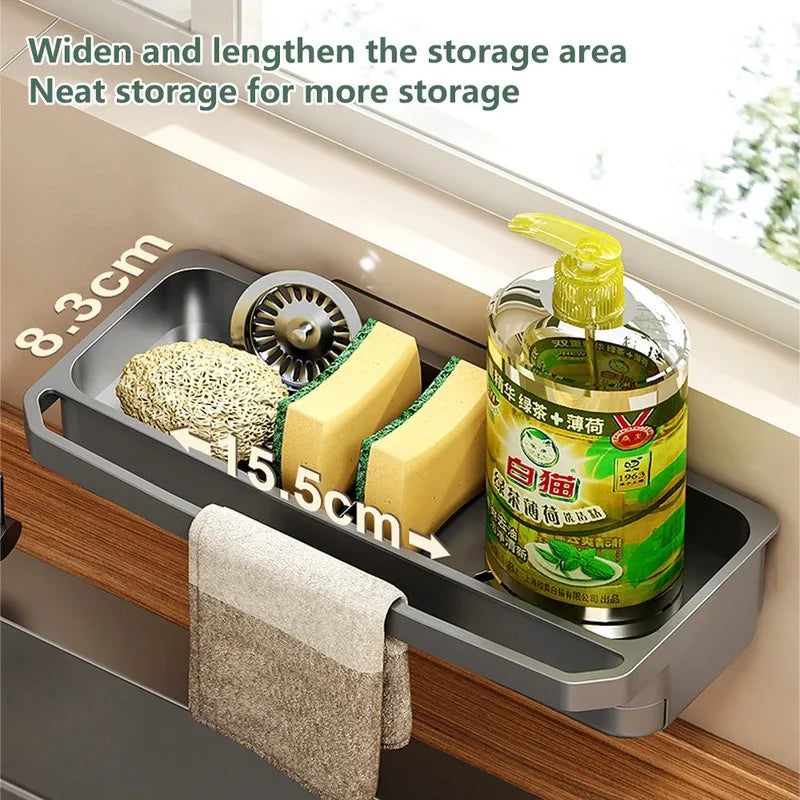 Self-Draining Kitchen Sink Organizer – Faucet Caddy for Sponge & Soap Storage