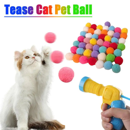 Interactive Cat Launch Toy – Mini Shooting Gun with Plush Balls for Training &amp; Play