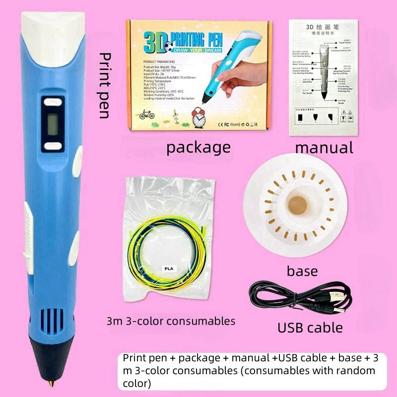 Electronic 3D Pen with 9 Meters of PLA Filament – USB-Powered 3D Printing Pen for Creative Drawing & Crafting