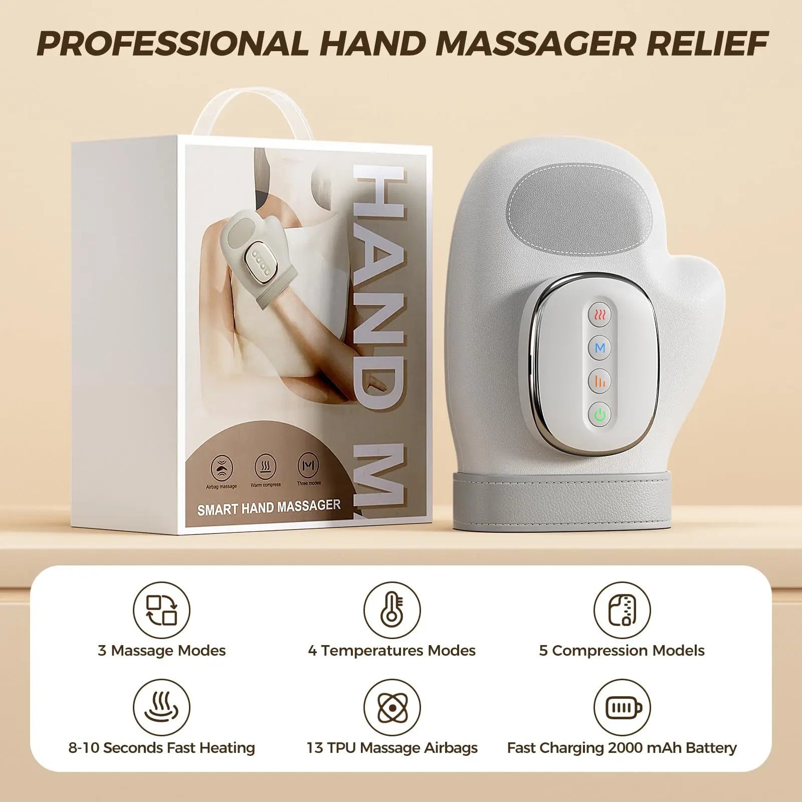 Airbag Compression Hand Massager - Rechargeable Palm & Finger Relief