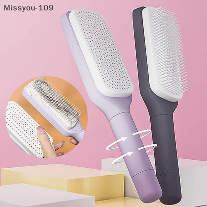 Hair Brush Self-Cleaning with One-Knot Cleaning – Anti-Static &amp; Scalp Massage Brush for All Hair Types