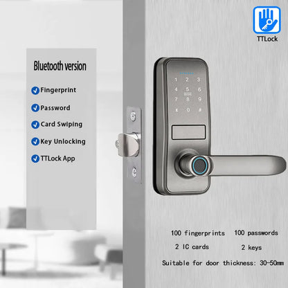 Smart Door Lock with Handle - Keyless Entry Fingerprint Lock with Keypad for Front Door Security