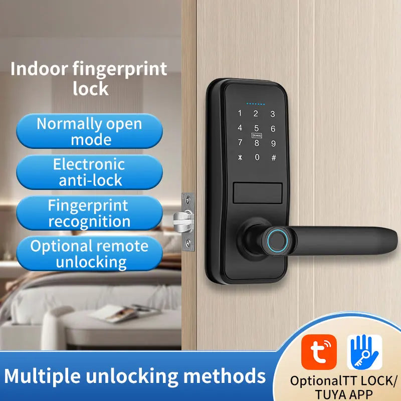 Smart Door Lock with Handle - Keyless Entry Fingerprint Lock with Keypad for Front Door Security