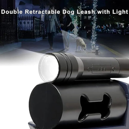 Double Dog Leash with LED Flashlight – Tangle-Free Dual Leash for Two Dogs