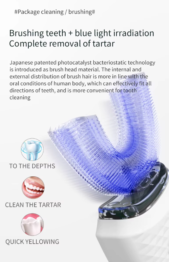 Electric Toothbrush for Adult Automatic USB Charge U-Shaped Toothbrush 360 Degrees Intelligent Rechargeable Toothbrush