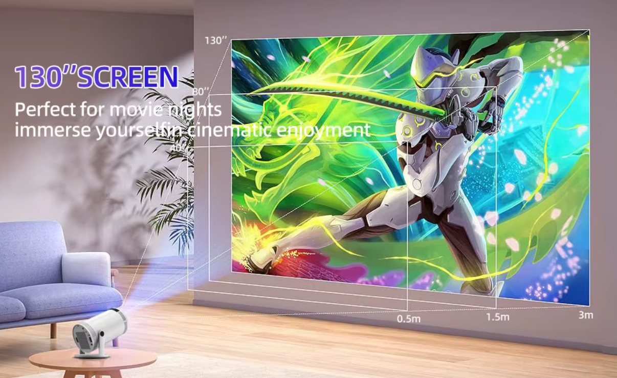 Portable Android 11 Beamer – 260 ANSI Home Theater Projector | HD 720P with 4K Support, Bluetooth 5.0 & Built-in Speaker