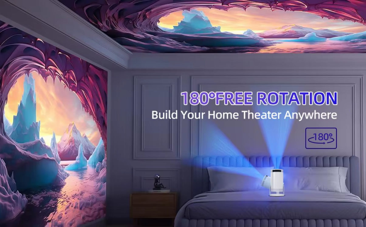 Portable Android 11 Projector – 260 ANSI Home Theater Projector | HD 720P with 4K Support, Bluetooth 5.0 &amp; Built-in Speaker