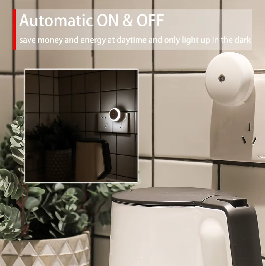 LED Night Light with Dusk-to-Dawn Sensor – Automatic Dimming | Socket Night Light for Bathroom, Hallway &amp; Bedroom