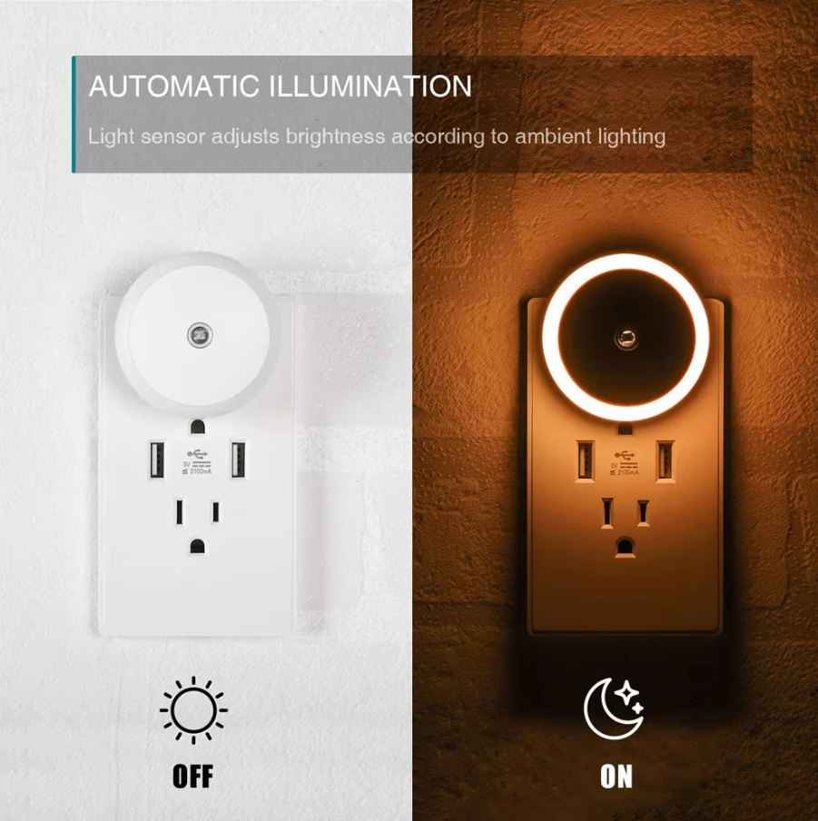 LED Night Light with Dusk-to-Dawn Sensor – Automatic Dimming | Socket Night Light for Bathroom, Hallway &amp; Bedroom
