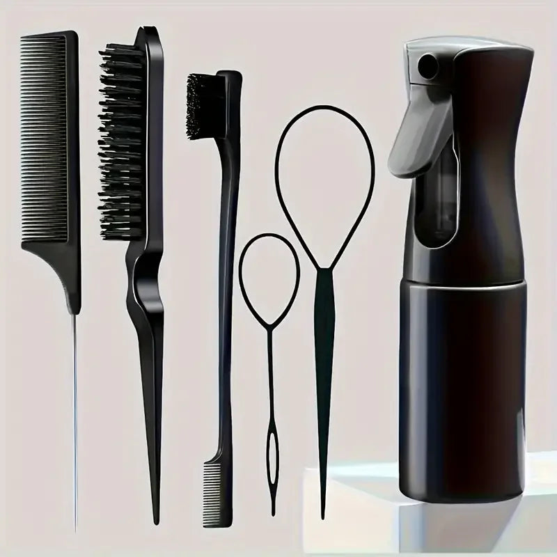 6-Piece Hair Brush Set – Professional Salon Set with Spray Bottle &amp; Combs