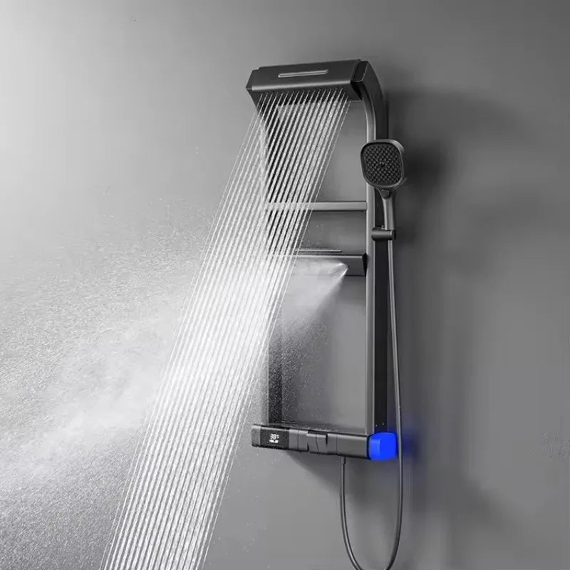 360° Thermostatic Shower Panel – LED Digital Display with Piano Keys &amp; Multiple Spray Patterns