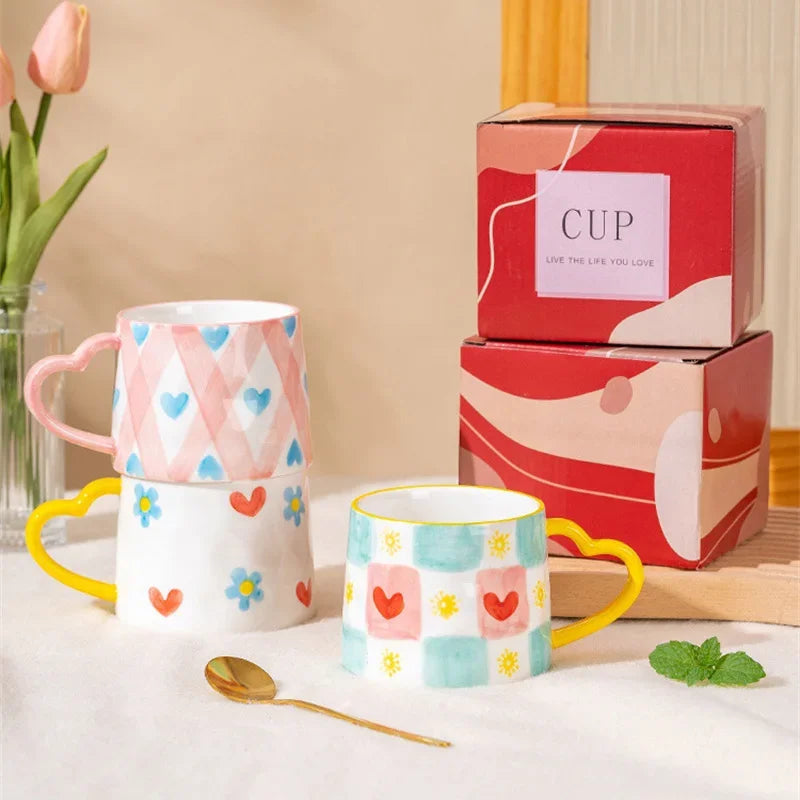 Hand-Painted Love Heart Coffee Cup – Ceramic Breakfast Mug