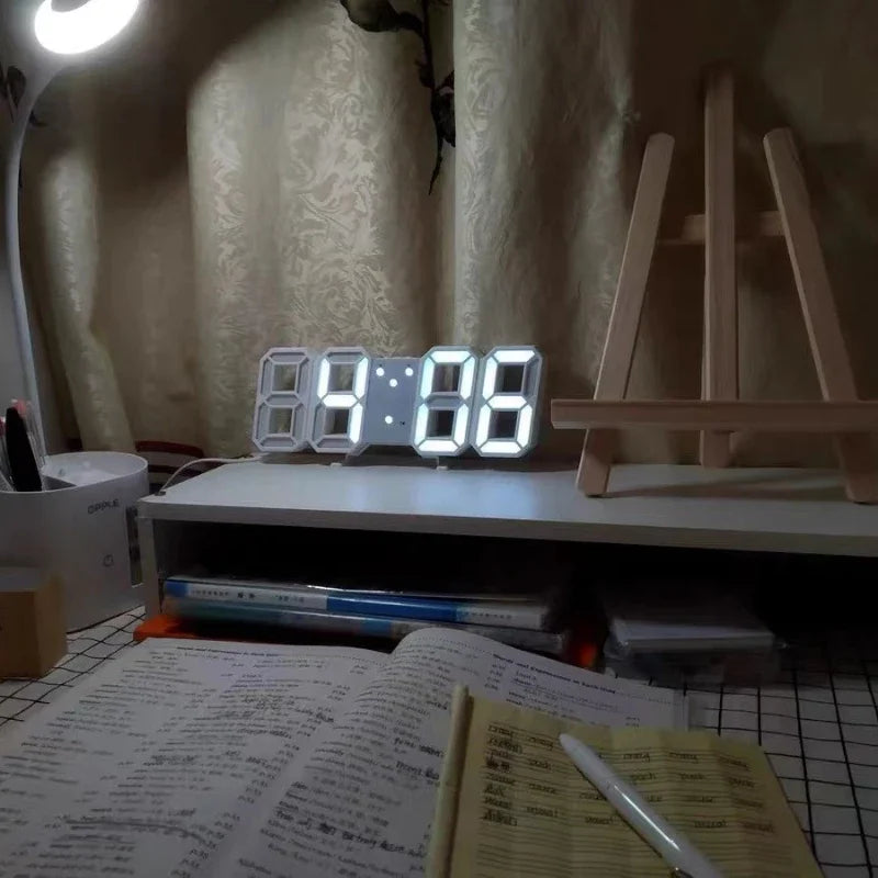 Digital LED Wall Clock – Modern Alarm Clock with Calendar &amp; Brightness Adjustment | 24×9 cm