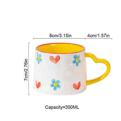 Hand-Painted Love Heart Coffee Cup – Ceramic Breakfast Mug