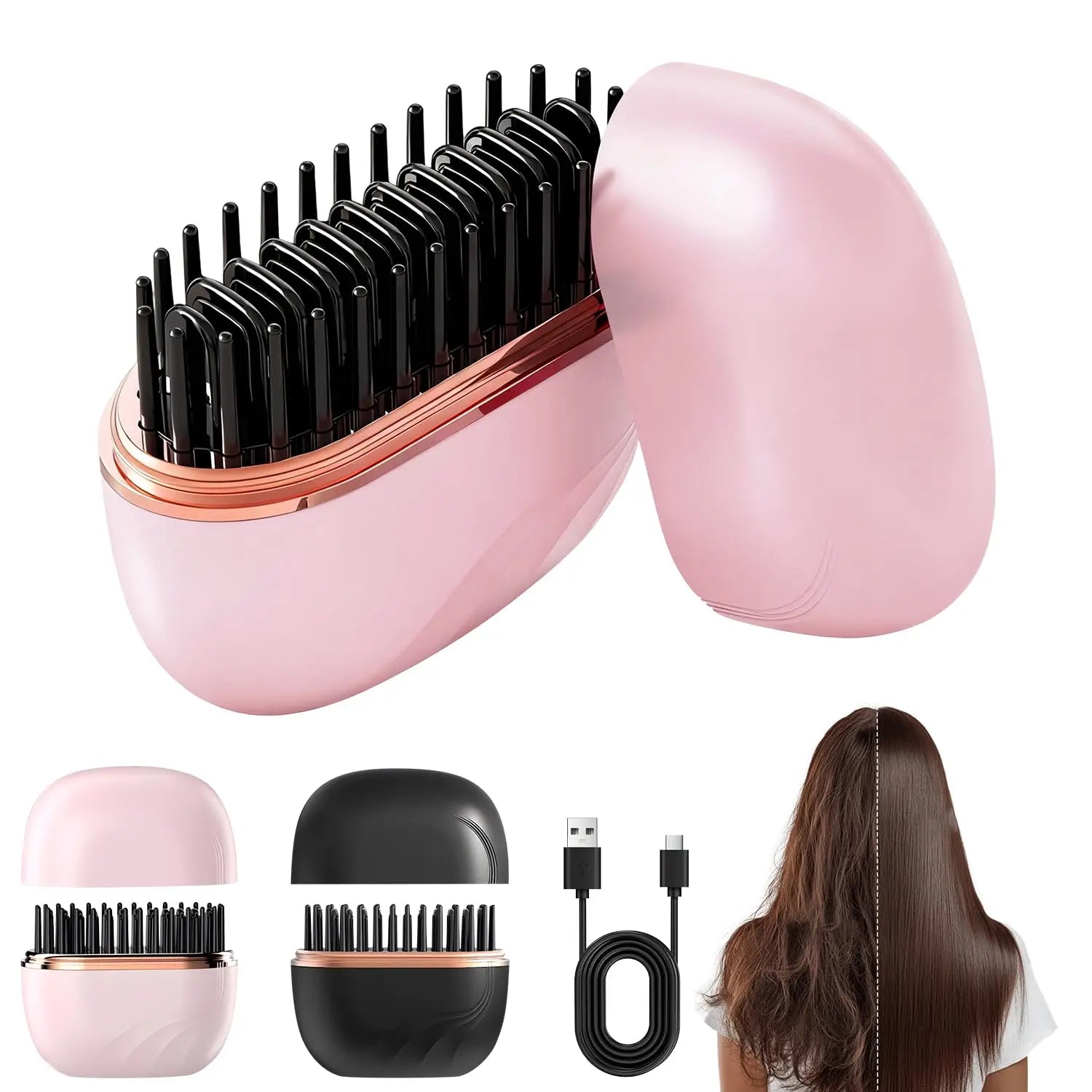 Cordless Mini Hair Straightener Brush – Rechargeable, Anti-Scald & Suitable for Wet and Dry Hair