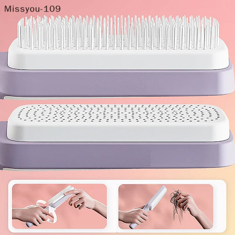 Hair Brush Self-Cleaning with One-Knot Cleaning – Anti-Static &amp; Scalp Massage Brush for All Hair Types