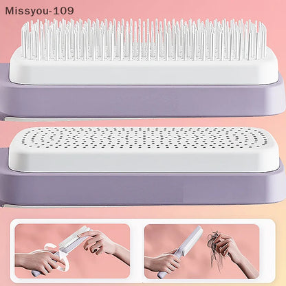 Hair Brush Self-Cleaning with One-Knot Cleaning – Anti-Static &amp; Scalp Massage Brush for All Hair Types