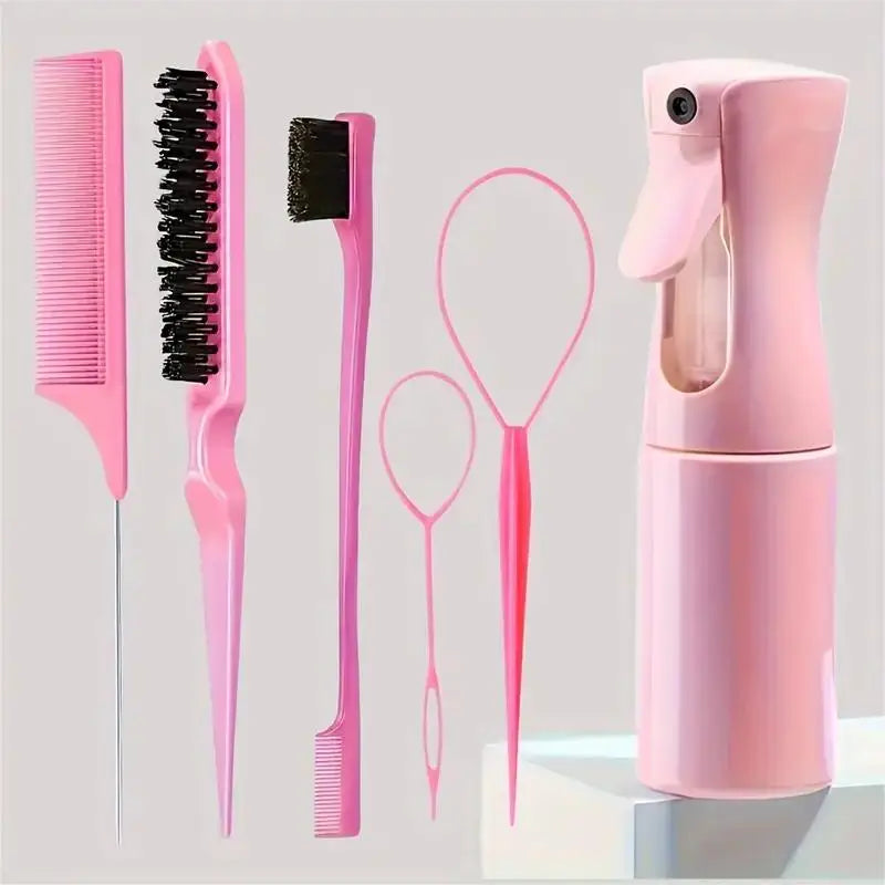 6-Piece Hair Brush Set – Professional Salon Set with Spray Bottle & Combs