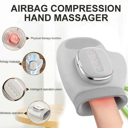 Airbag Compression Hand Massager - Rechargeable Palm &amp; Finger Relief