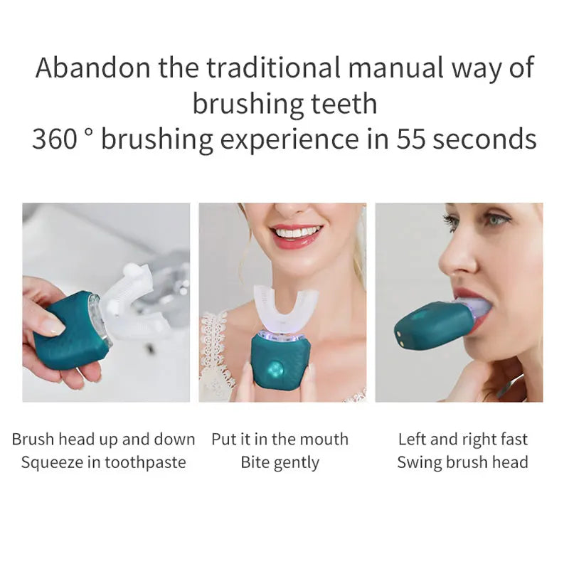 Electric Toothbrush for Adult Automatic USB Charge U-Shaped Toothbrush 360 Degrees Intelligent Rechargeable Toothbrush