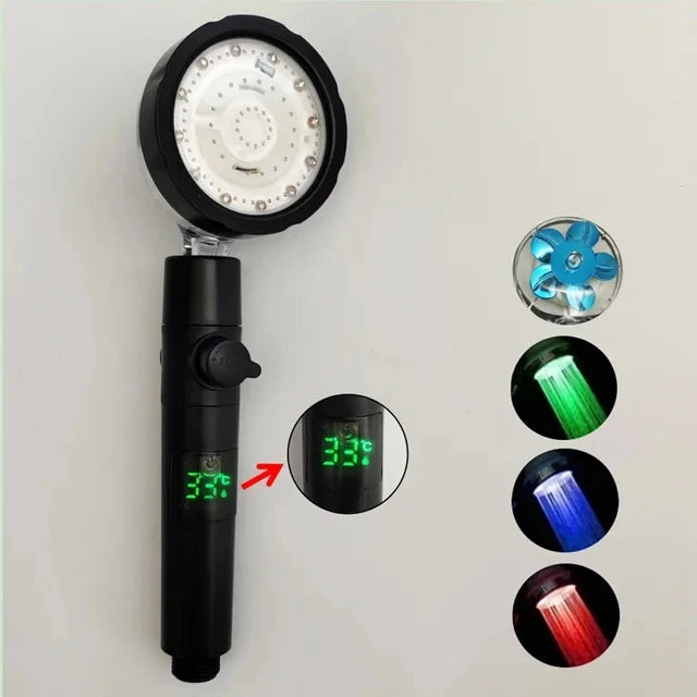LED Digital Temperature Display Shower Head – Colorful High-Pressure Rainfall Shower