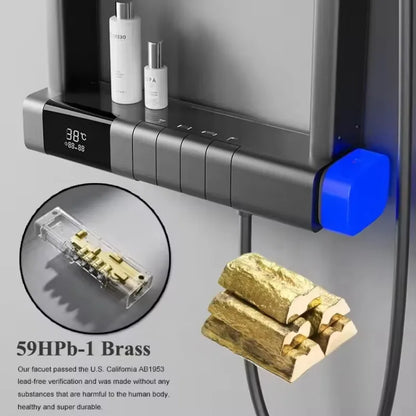 360° Thermostatic Shower Panel – LED Digital Display with Piano Keys &amp; Multiple Spray Patterns