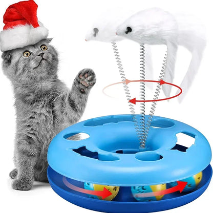 Interactive Cat Track Toy with Catnip – Roller Ball &amp; Feather Teaser for Indoor Cats