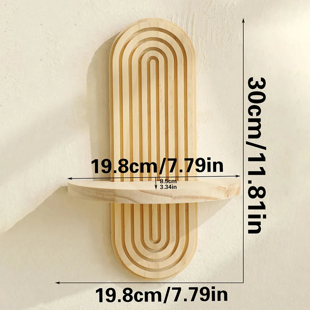 Boho Wooden Wall Shelf – Geometric Design for Plants & Decoration | Natural Finish