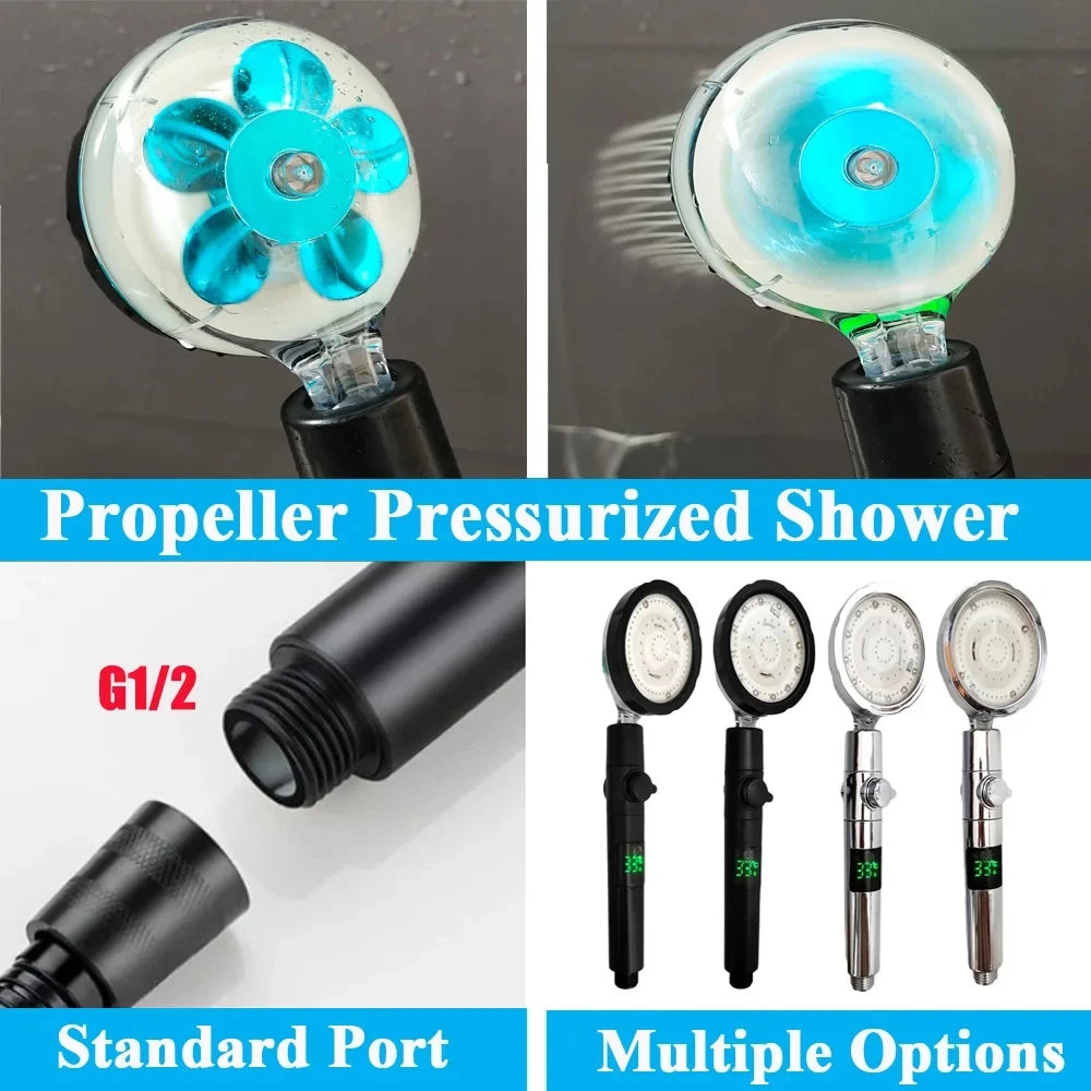 LED Digital Temperature Display Shower Head – Colorful High-Pressure Rainfall Shower