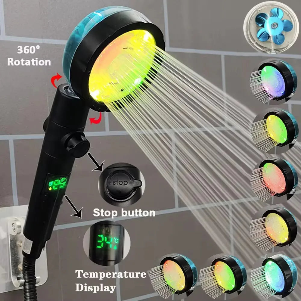 LED Digital Temperature Display Shower Head – Colorful High-Pressure Rainfall Shower