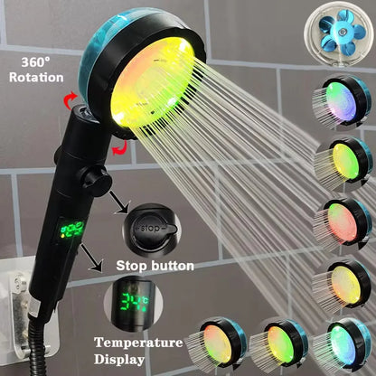 LED Digital Temperature Display Shower Head – Colorful High-Pressure Rainfall Shower