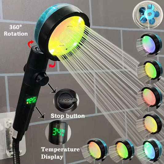 LED Digital Temperature Display Shower Head – Colorful High-Pressure Rainfall Shower